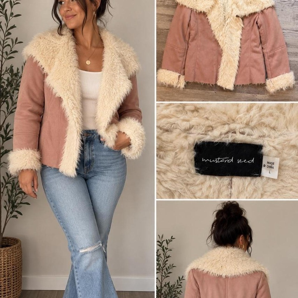 Mustard Seed Faux Shearling Suede Penny Lane Jacket Large